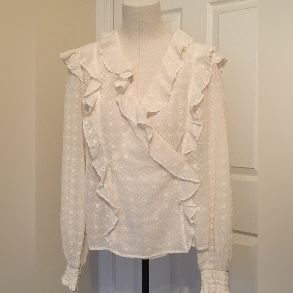 Maeve by Anthropologie Laila embroidery wrap ruffle blouse 8